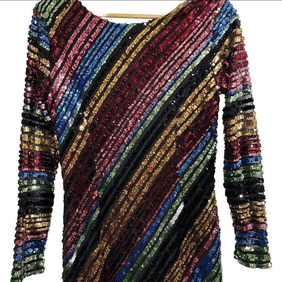 ALCOOLIQUE Sequin Mini Dress Multicolor Rainbow Size 12 Holiday Cocktail Party - Picture 7 of 16